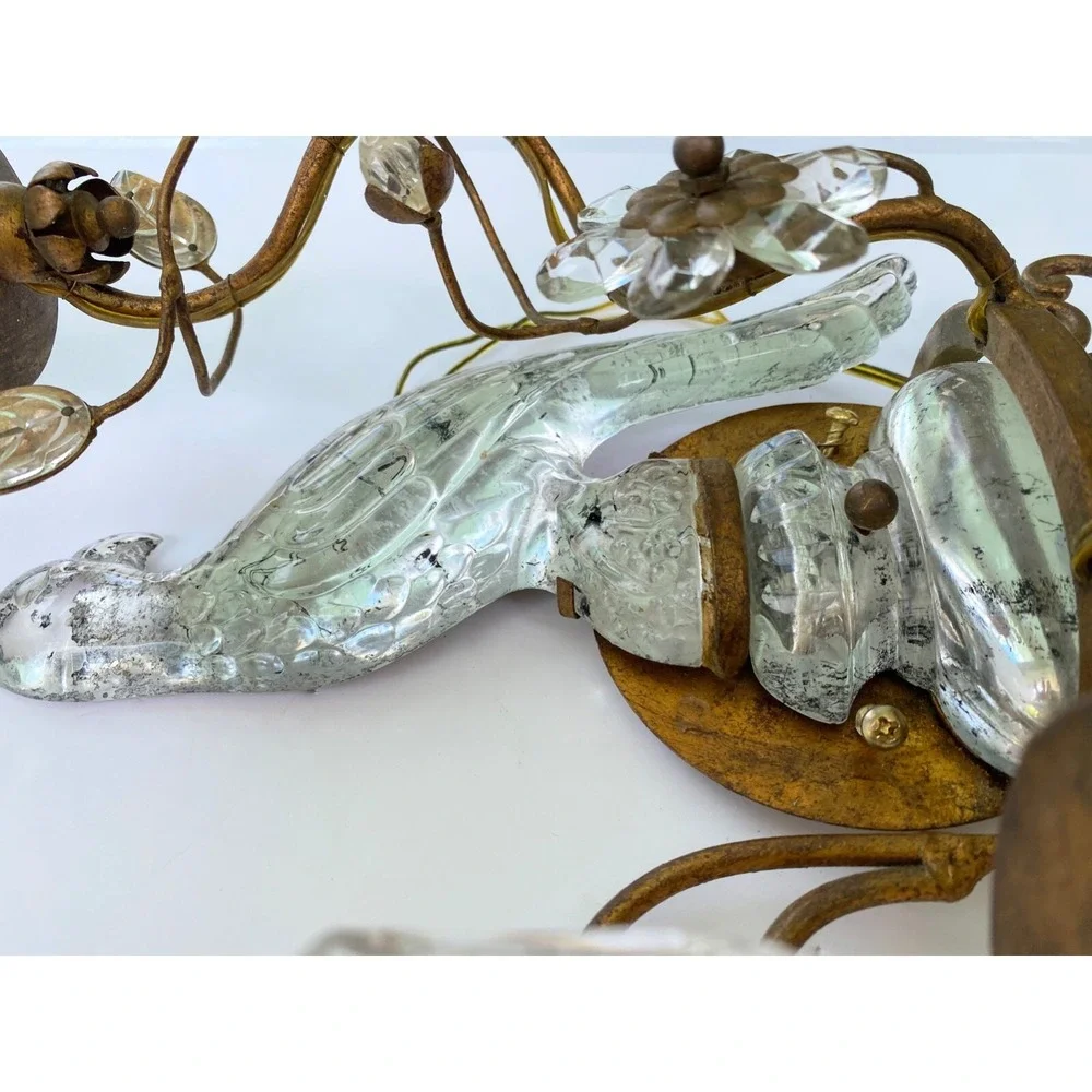 MAISON BAGUES Bird Sconces Pair of Glass Electric Wall 2 Arm Sconces‎
